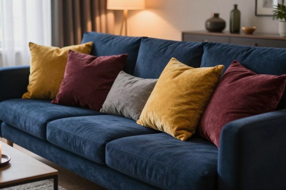 Jakie poduszki do granatowej kanapy