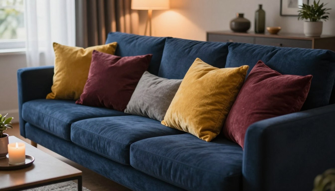 Jakie poduszki do granatowej kanapy
