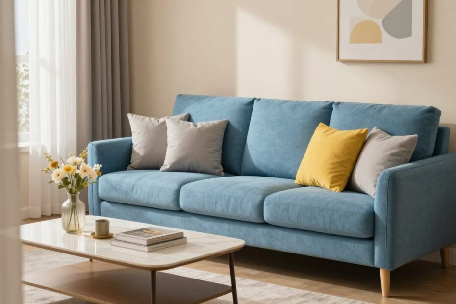 Jakie zasłony do niebieskiej kanapy